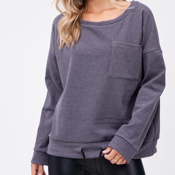 Gray Oversized Sweater Drawstring Hem NEW - Picture 1 of 5